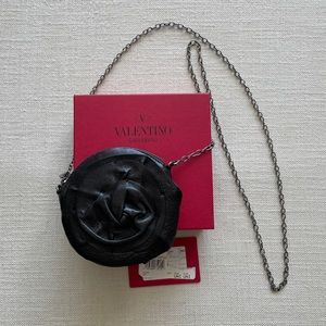 Valentino Garavani Petale Rosette Black Italian Leather Purse
